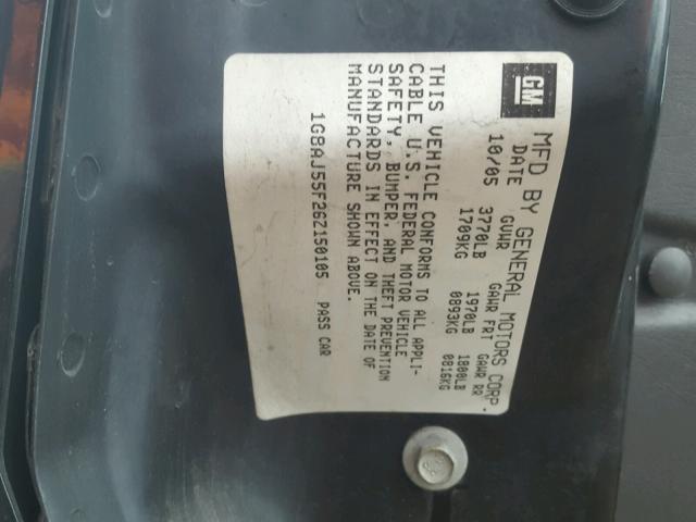 1G8AJ55F26Z150105 - 2006 SATURN ION LEVEL BLACK photo 10