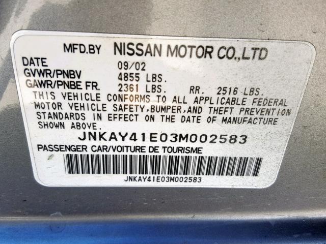 JNKAY41E03M002583 - 2003 INFINITI M45 GRAY photo 10