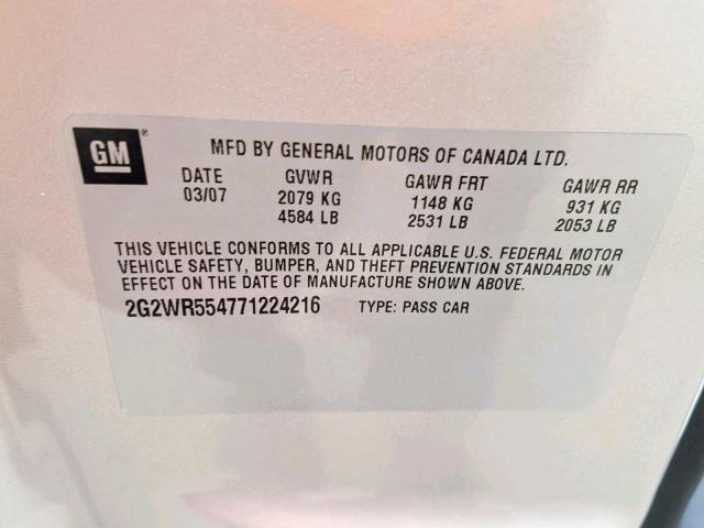 2G2WR554771224216 - 2007 PONTIAC GRAND PRIX 银色 照片 10