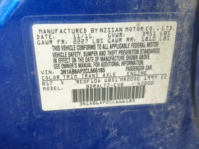 3N1AB6AP2CL666185 - 2012 NISSAN SENTRA 2.0 BLUE photo 10