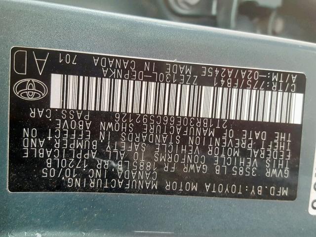 2T1BR30E66C592126 - 2006 TOYOTA COROLLA CE TURQUOISE photo 10