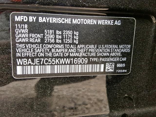 WBAJE7C55KWW16909 - 2019 BMW 540 XI BLACK photo 10