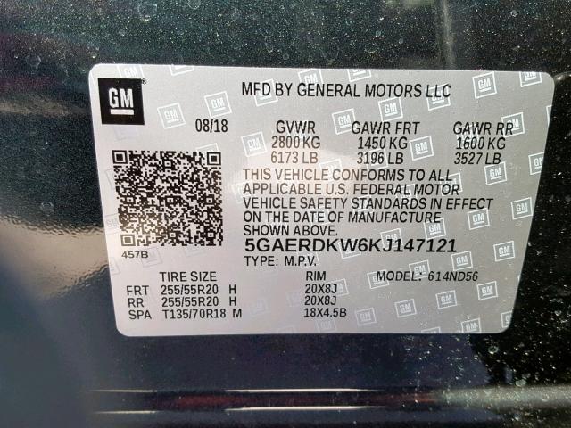 5GAERDKW6KJ147121 - 2019 BUICK ENCLAVE AV GRAY photo 10