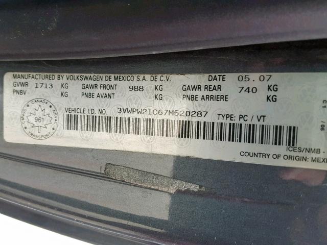 3VWPW21C67M520287 - 2007 VOLKSWAGEN NEW BEETLE ვერცხლისფერი ფოტო 10