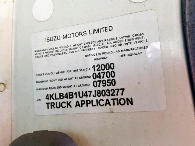 4KLB4B1U47J803277 - 2007 ISUZU NPR WHITE photo 10