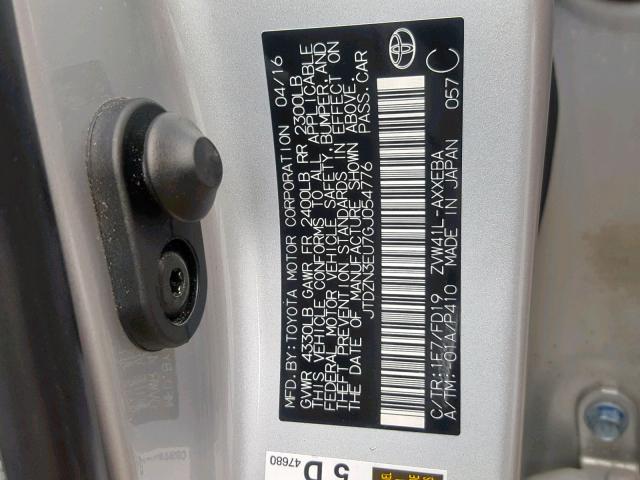 JTDZN3EU7GJ054776 - 2016 TOYOTA PRIUS V SILVER photo 10