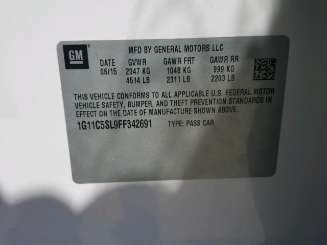 1G11C5SL9FF342691 - 2015 CHEVROLET MALIBU 1LT WHITE photo 10