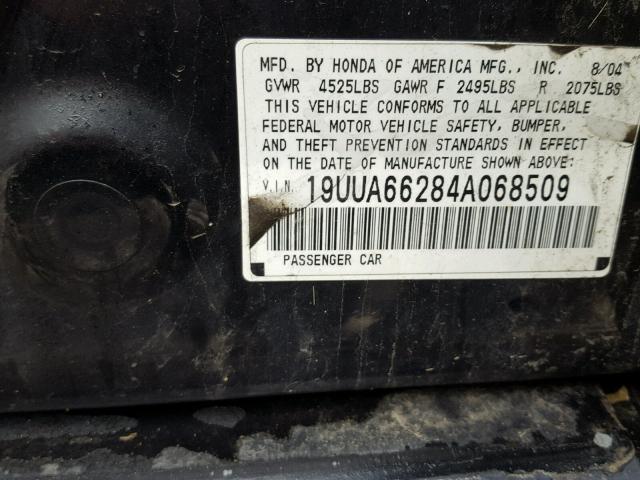 19UUA66284A068509 - 2004 ACURA TL BLACK photo 10