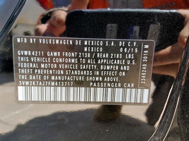 3VW2K7AJ7FM413717 - 2015 VOLKSWAGEN JETTA BASE BLACK photo 10