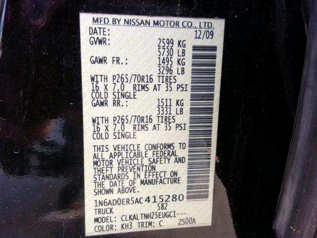 1N6AD0ER5AC415280 - 2010 NISSAN FRONTIER C BLACK photo 10