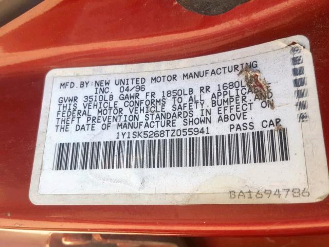 1Y1SK5268TZ055941 - 1996 GEO PRIZM BASE RED photo 10