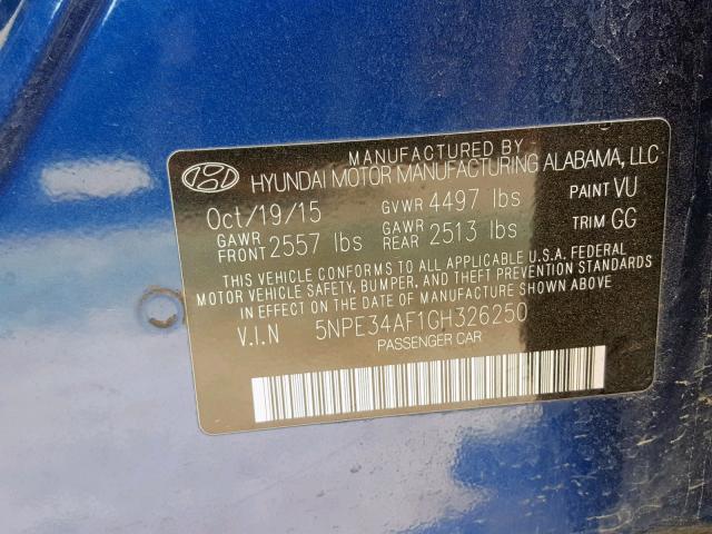 5NPE34AF1GH326250 - 2016 HYUNDAI SONATA SPO BLUE photo 10