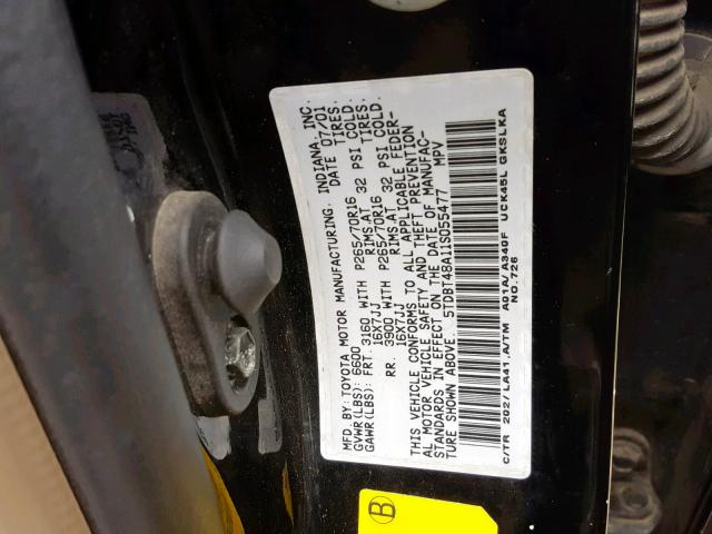 5TDBT48A11S055477 - 2001 TOYOTA SEQUOIA LI BLACK photo 10