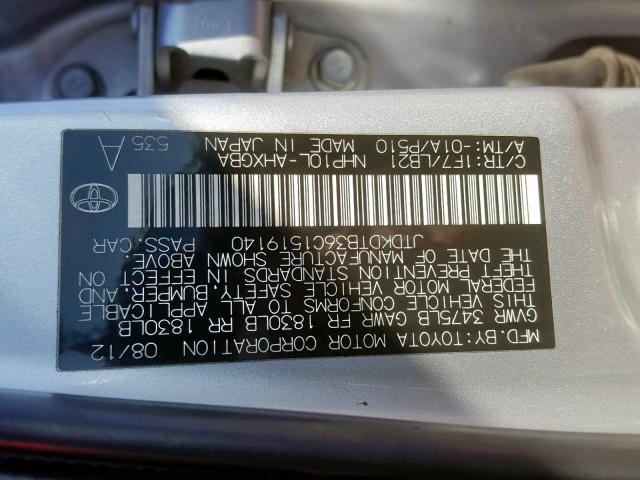 JTDKDTB36C1519140 - 2012 TOYOTA PRIUS C GRAY photo 10