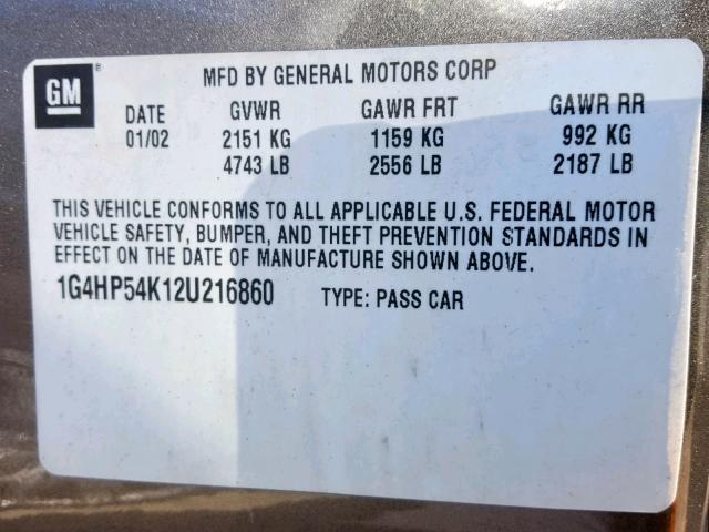 1G4HP54K12U216860 - 2002 BUICK LESABRE CU BROWN photo 10