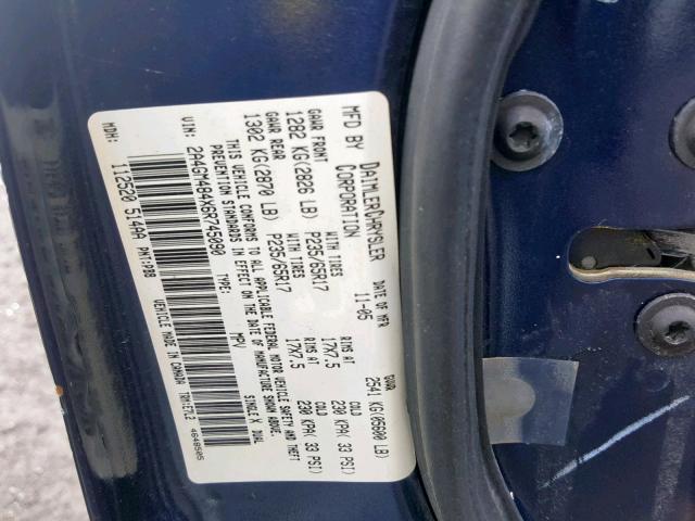 2A4GM484X6R745090 - 2006 CHRYSLER PACIFICA BLUE photo 10