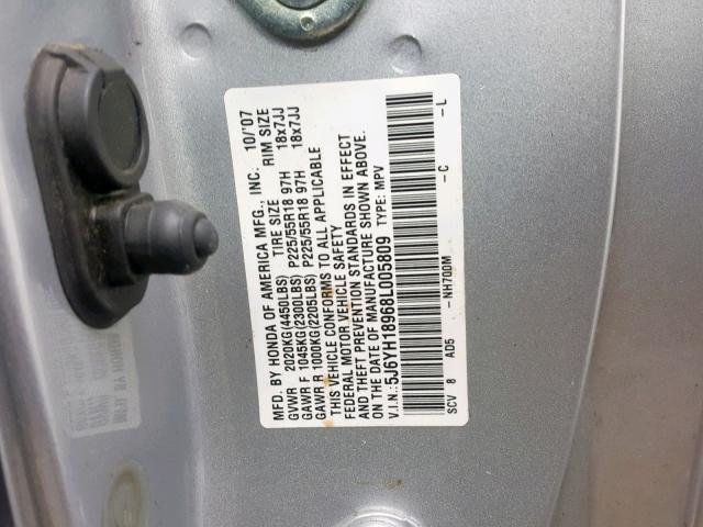 5J6YH18968L005809 - 2008 HONDA ELEMENT SC SILVER photo 10