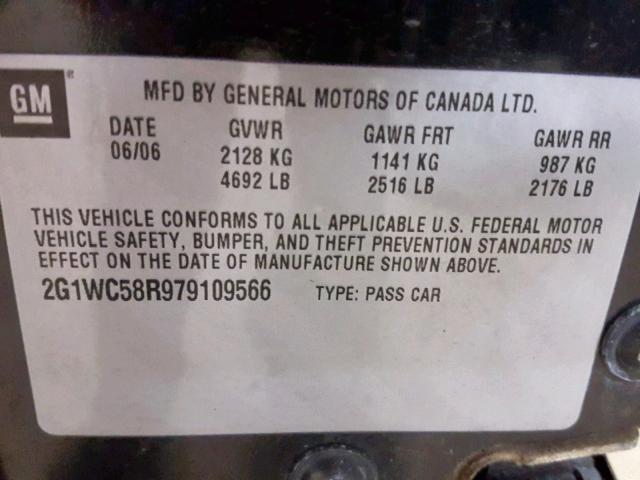 2G1WC58R979109566 - 2007 CHEVROLET IMPALA BLACK photo 10