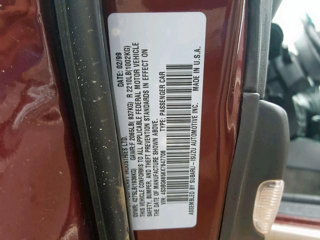 4S3BG6856X7647706 - 1999 SUBARU LEGACY OUT MAROON photo 10