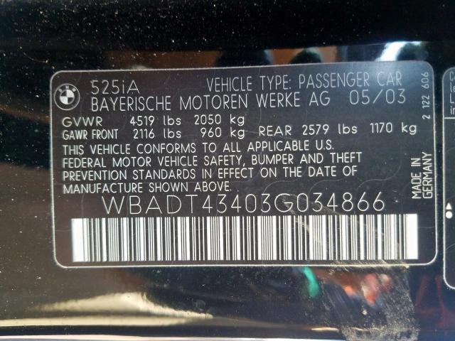 WBADT43403G034866 - 2003 BMW 525 I AUTOMATIC  photo 10