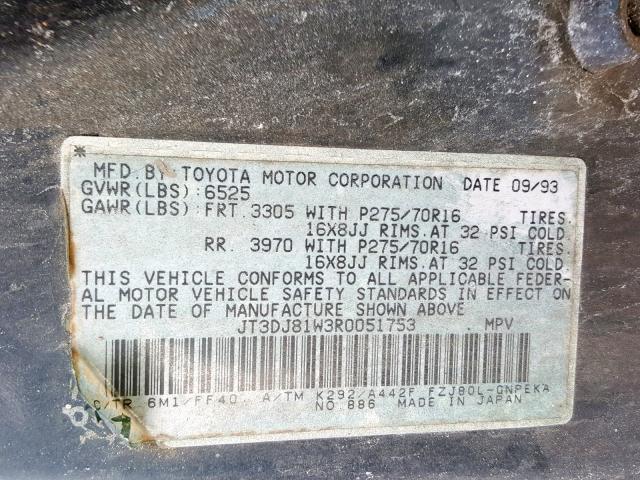 JT3DJ81W3R0051753 - 1994 TOYOTA LAND CRUIS GREEN photo 10