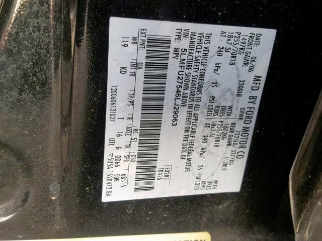 5LMFU27546LJ29063 - 2006 LINCOLN NAVIGATOR შავი ფოტო 10