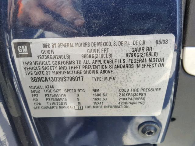 3GNCA13D38S706017 - 2008 CHEVROLET HHR LS ლურჯი ფოტო 10