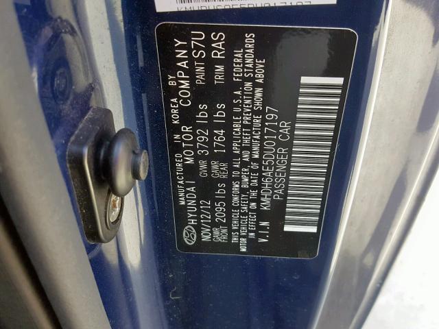 KMHDH6AE5DU017197 - 2013 HYUNDAI ELANTRA CO BLUE photo 10