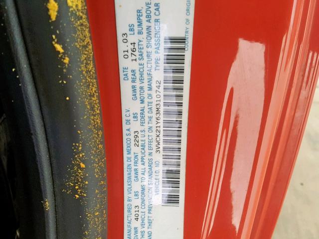 3VWCK21Y63M310742 - 2003 VOLKSWAGEN NEW BEETLE Narıncı foto 10