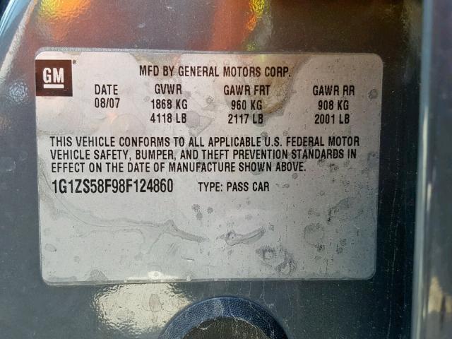 1G1ZS58F98F124860 - 2008 CHEVROLET MALIBU LS BLUE photo 10