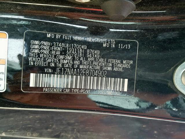 JF1ZNAA12E8704902 - 2014 TOYOTA SCION FR-S BLACK photo 10