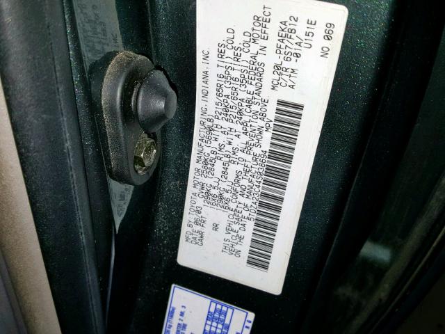 5TDZA23C44S038694 - 2004 TOYOTA SIENNA CE GREEN photo 10