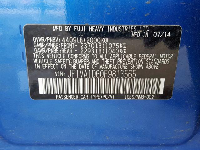 JF1VA1D60F9813565 - 2015 SUBARU WRX PREMIU BLUE photo 10