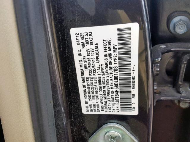 5J8TB4H58DL001708 - 2013 ACURA RDX TECHNO CHARCOAL photo 10