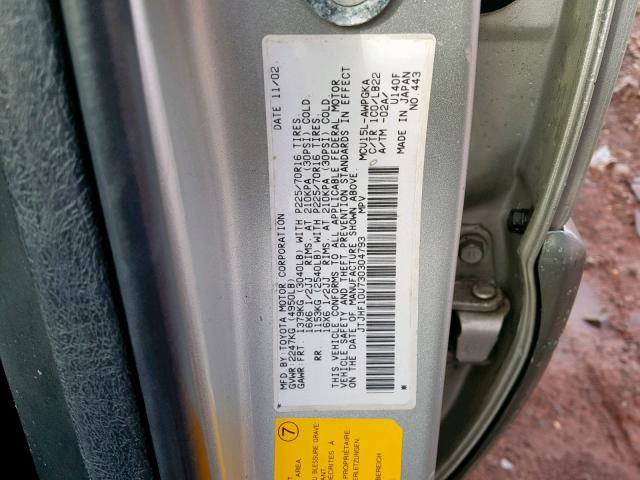 JTJHF10U730304793 - 2003 LEXUS RX 300 SILVER photo 10