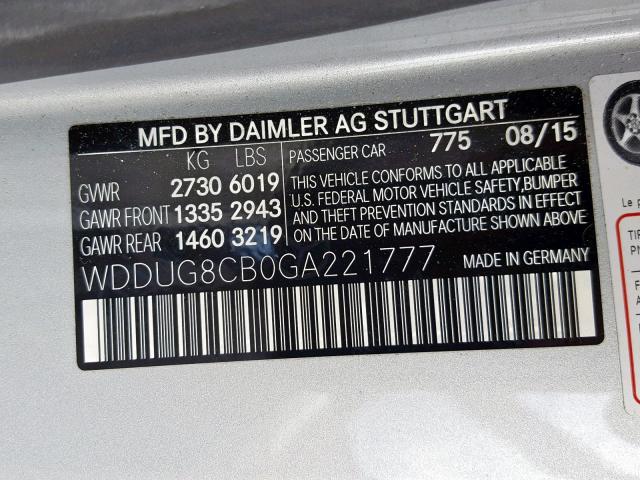 WDDUG8CB0GA221777 - 2016 MERCEDES-BENZ S 550 SILVER photo 10