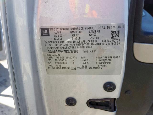 3GNBAAFW4BS638293 - 2011 CHEVROLET HHR LS ვერცხლისფერი ფოტო 10