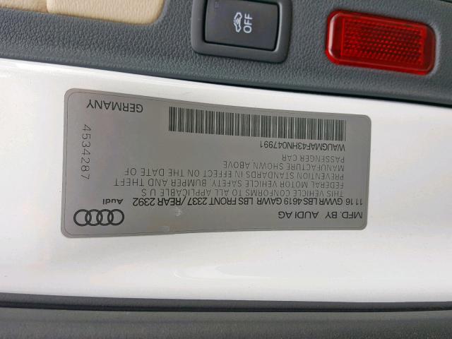 WAUGMAF43HN047991 - 2017 AUDI A4 ULTRA P WHITE photo 10