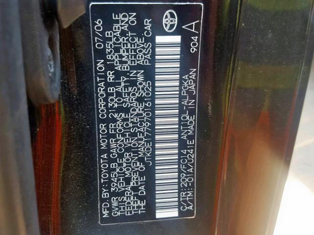 JTKDE177970161025 - 2007 TOYOTA SCION TC BLACK photo 10