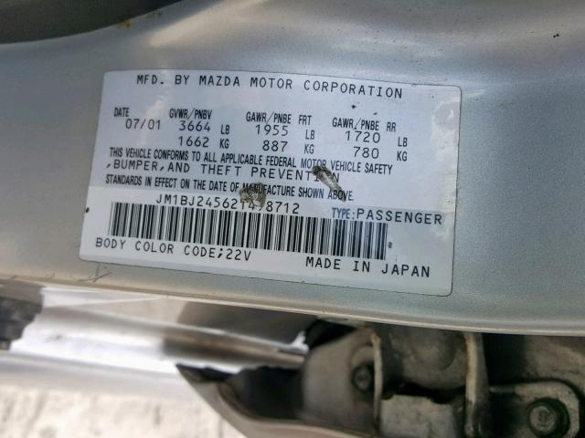 JM1BJ245621498712 - 2002 MAZDA PROTEGE PR SILVER photo 10