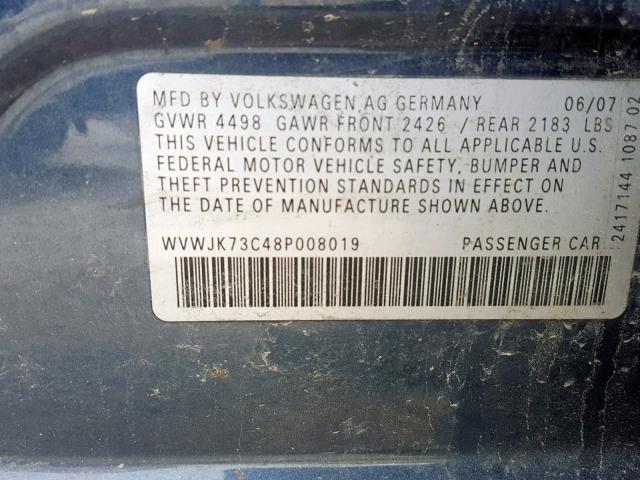 WVWJK73C48P008019 - 2008 VOLKSWAGEN PASSAT TUR GRAY photo 10