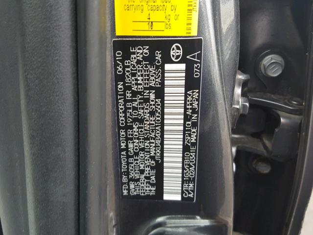 JTKKU4B4XA1005604 - 2010 TOYOTA SCION XD GRAY photo 10