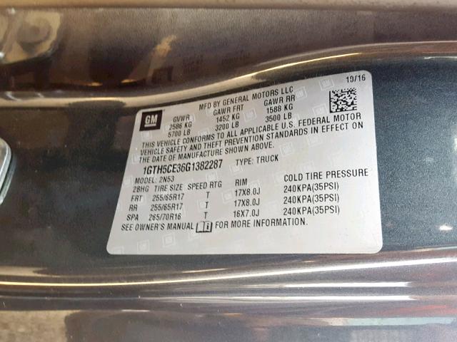 1GTH5CE36G1382287 - 2016 GMC CANYON SLE GRAY photo 10