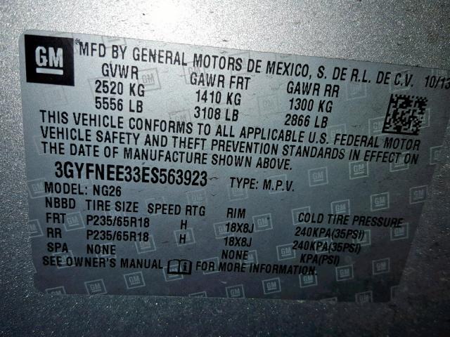 3GYFNEE33ES563923 - 2014 CADILLAC SRX LUXURY SILVER photo 10