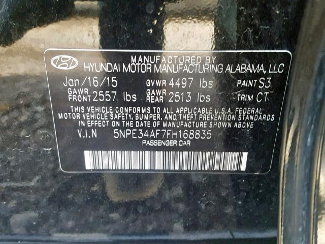 5NPE34AF7FH168835 - 2015 HYUNDAI SONATA SPO BLACK photo 10