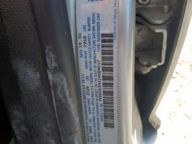 3VWSD69M41M084017 - 2001 VOLKSWAGEN JETTA GLS SILVER photo 10