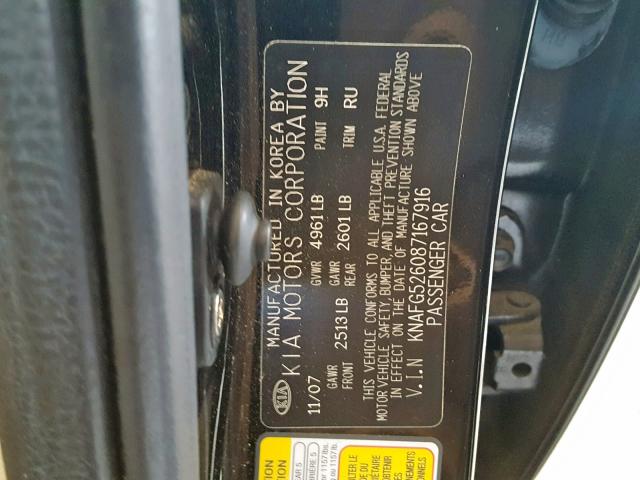 KNAFG526087167916 - 2008 KIA RONDO LX BLACK photo 10