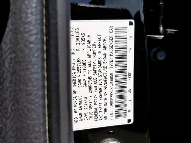 1HGCP36808A016858 - 2008 HONDA ACCORD EXL BLACK photo 10