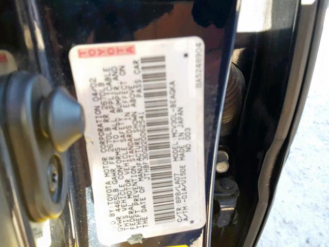 JTHBF30G220062541 - 2002 LEXUS ES 300 BLACK photo 10