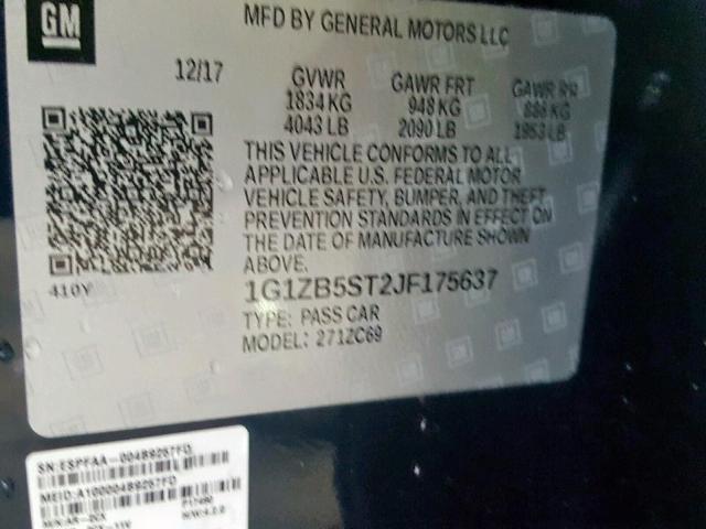 1G1ZB5ST2JF175637 - 2018 CHEVROLET MALIBU LS BLUE photo 10